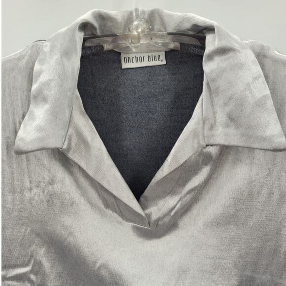 Anchor Blue Shimmery Gray Stretchy Short Sleeve Blouse Top Cybercore View 6